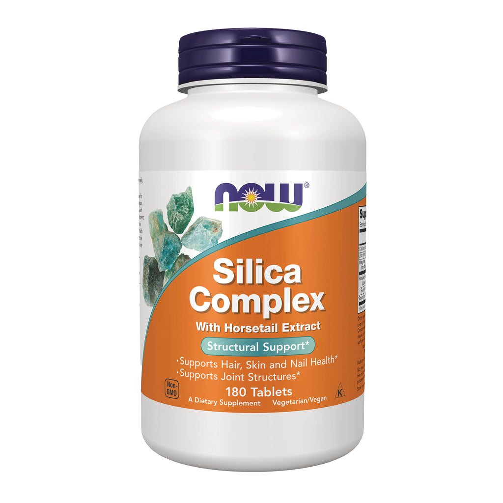 NWF212 | NOW Silica Complex bottle with Horsetail Extract label, 180 tablets, orange front label - Thumbnail