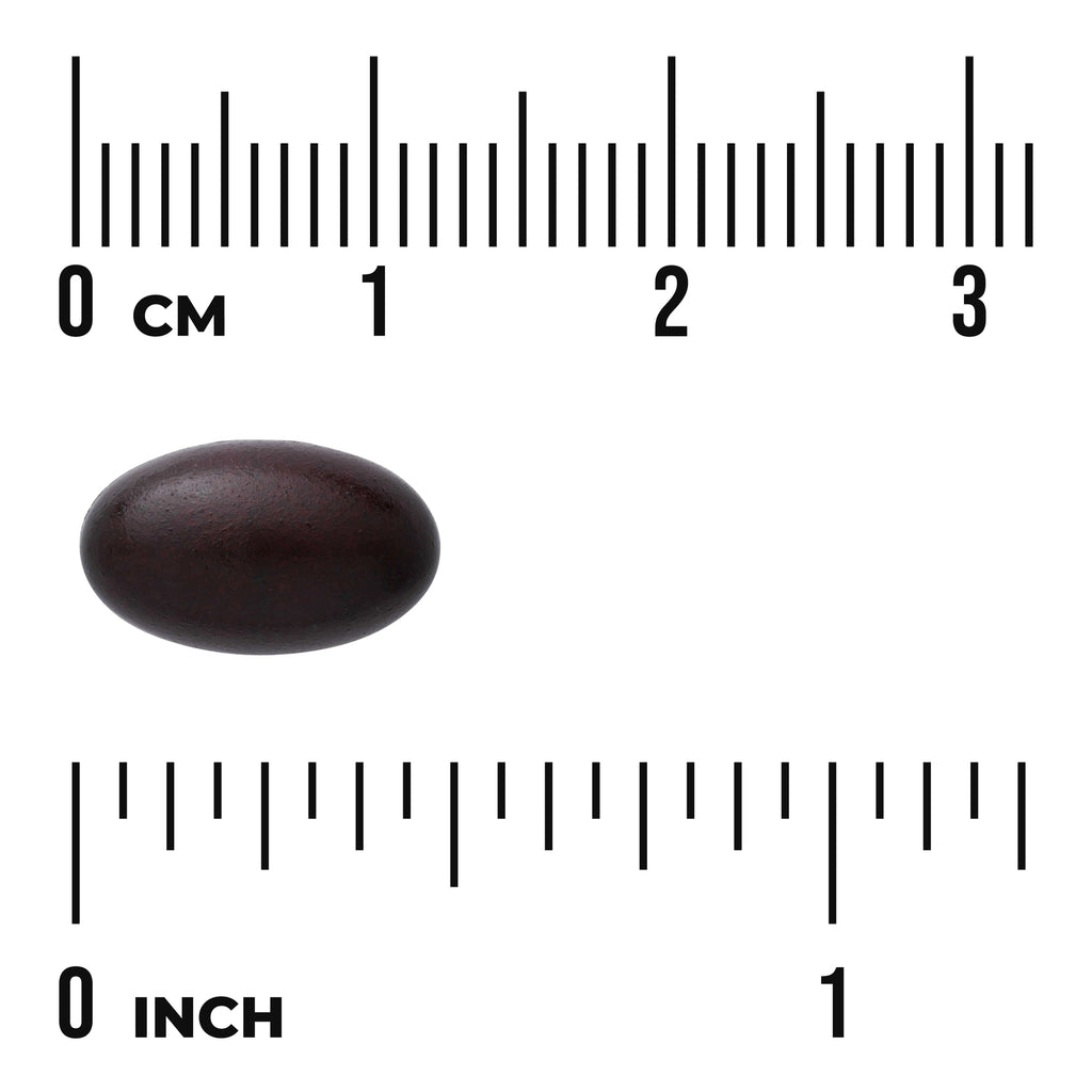SW904 | Dark oval softgel shown to scale with rulers labeled 0 cm and 0 inch - Thumbnail