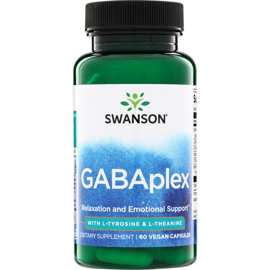 SWU938 | Swanson GABAplex bottle for relaxation and emotional support, with L-Tyrosine & L-Theanine, 60 vegan capsules - Thumbnail