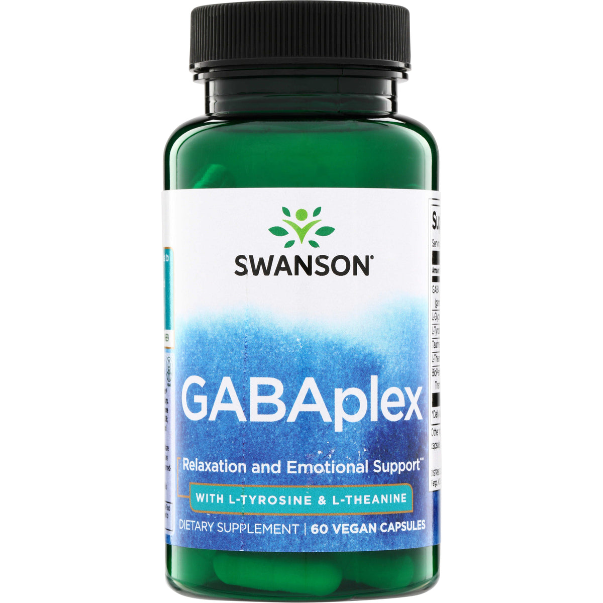 SWU938 | Swanson GABAplex bottle for relaxation and emotional support, with L-Tyrosine & L-Theanine, 60 vegan capsules