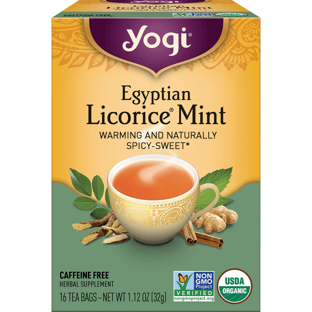 AHW008 | Yogi Egyptian Licorice Mint tea box, caffeine free herbal supplement, 16 tea bags, USDA Organic - Thumbnail