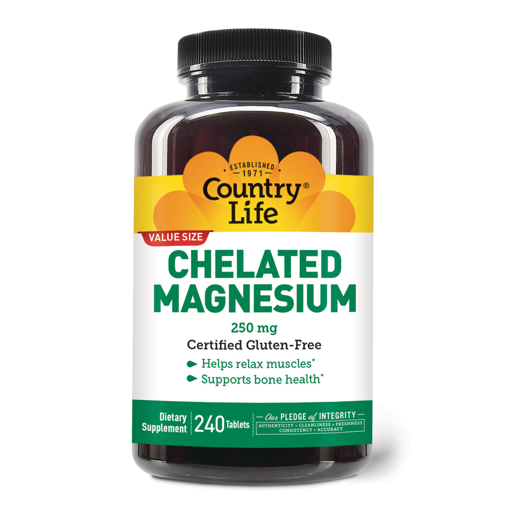 CRL650 | Country Life Chelated Magnesium 250 mg dietary supplement bottle, front label, 240 tablets - Thumbnail