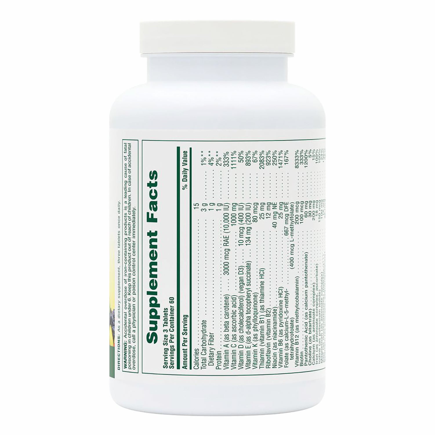 NTP105 | White supplement bottle showing a vertical Supplement Facts panel with ingredient and nutrition details