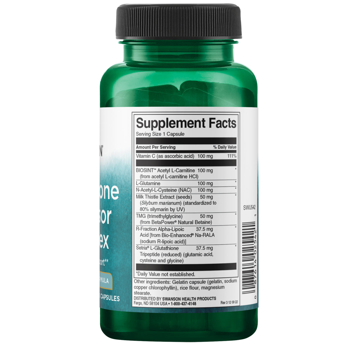 SWU542 | Back label with supplement facts and serving information