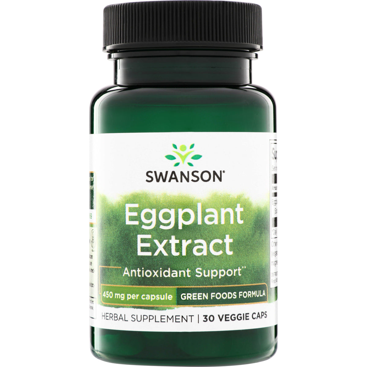 SWR051 | Swanson Eggplant Extract front label, 30 veggie caps, 450 mg per capsule, Green Foods Formula