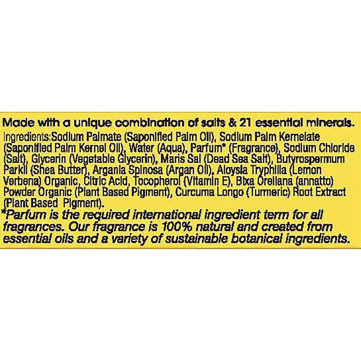 OWN009 | Back label of yellow soap bar showing ingredients and product information