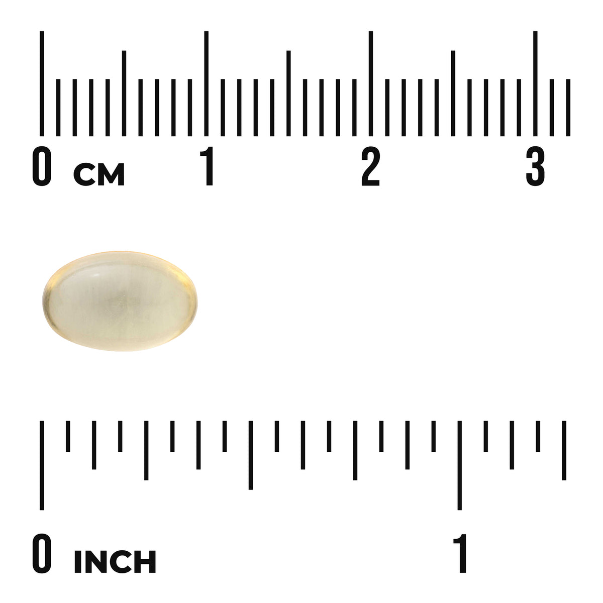 SW941 | Softgel size shown with centimeter and inch rulers