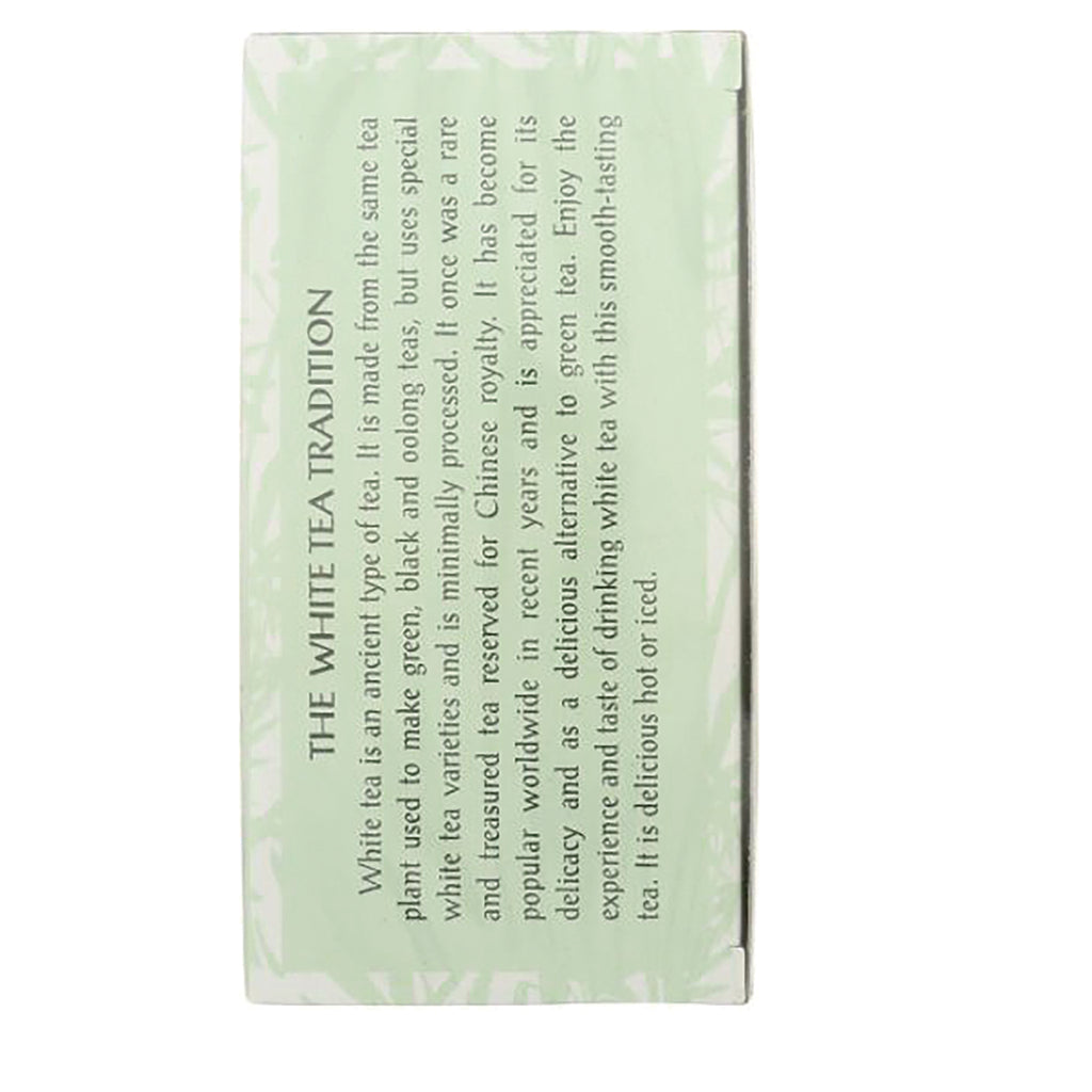 TLT007 | Back of white tea box showing 'THE WHITE TEA TRADITION' header and product story on light green panel - Thumbnail