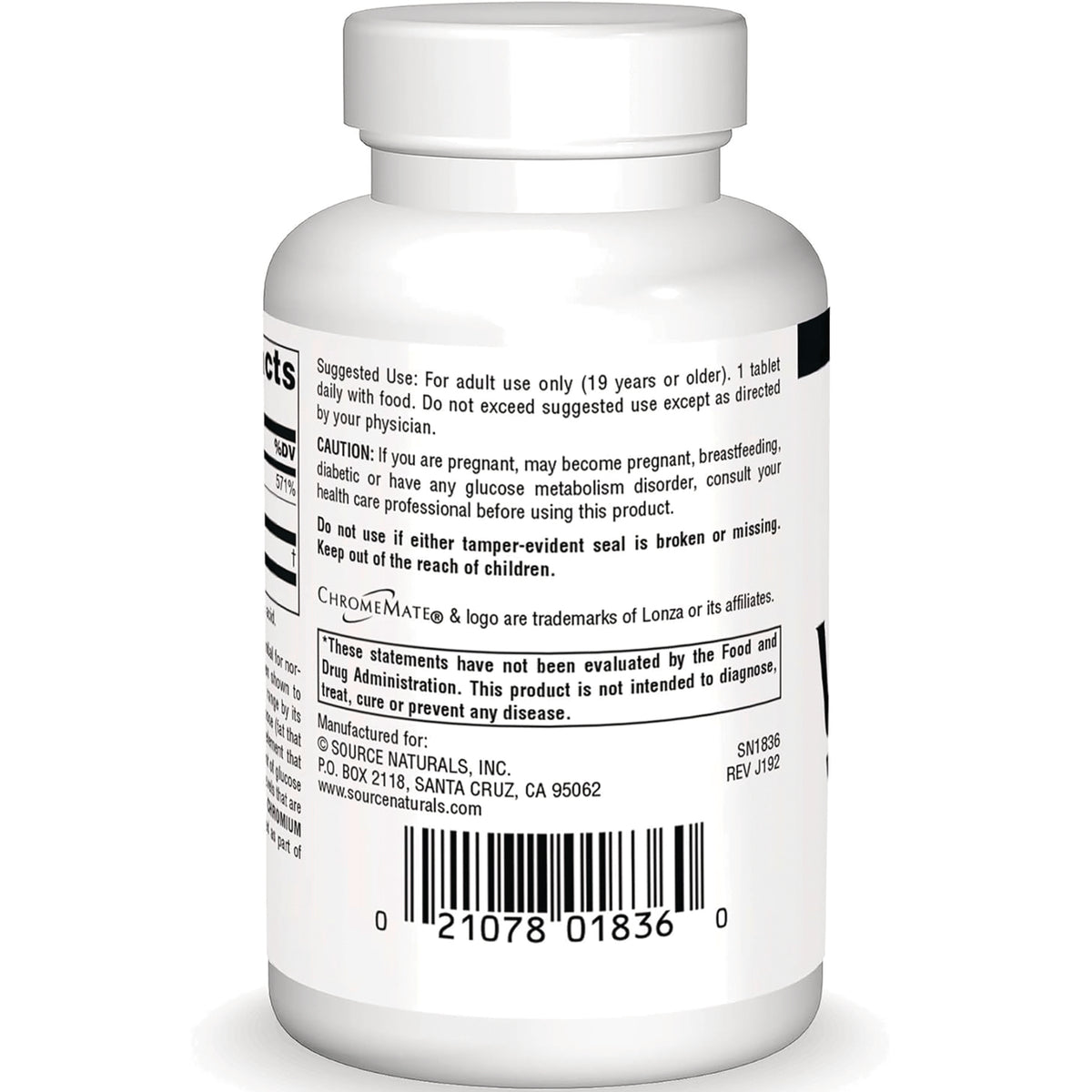 SN665 | Back label with suggested use, caution statement, and barcode
