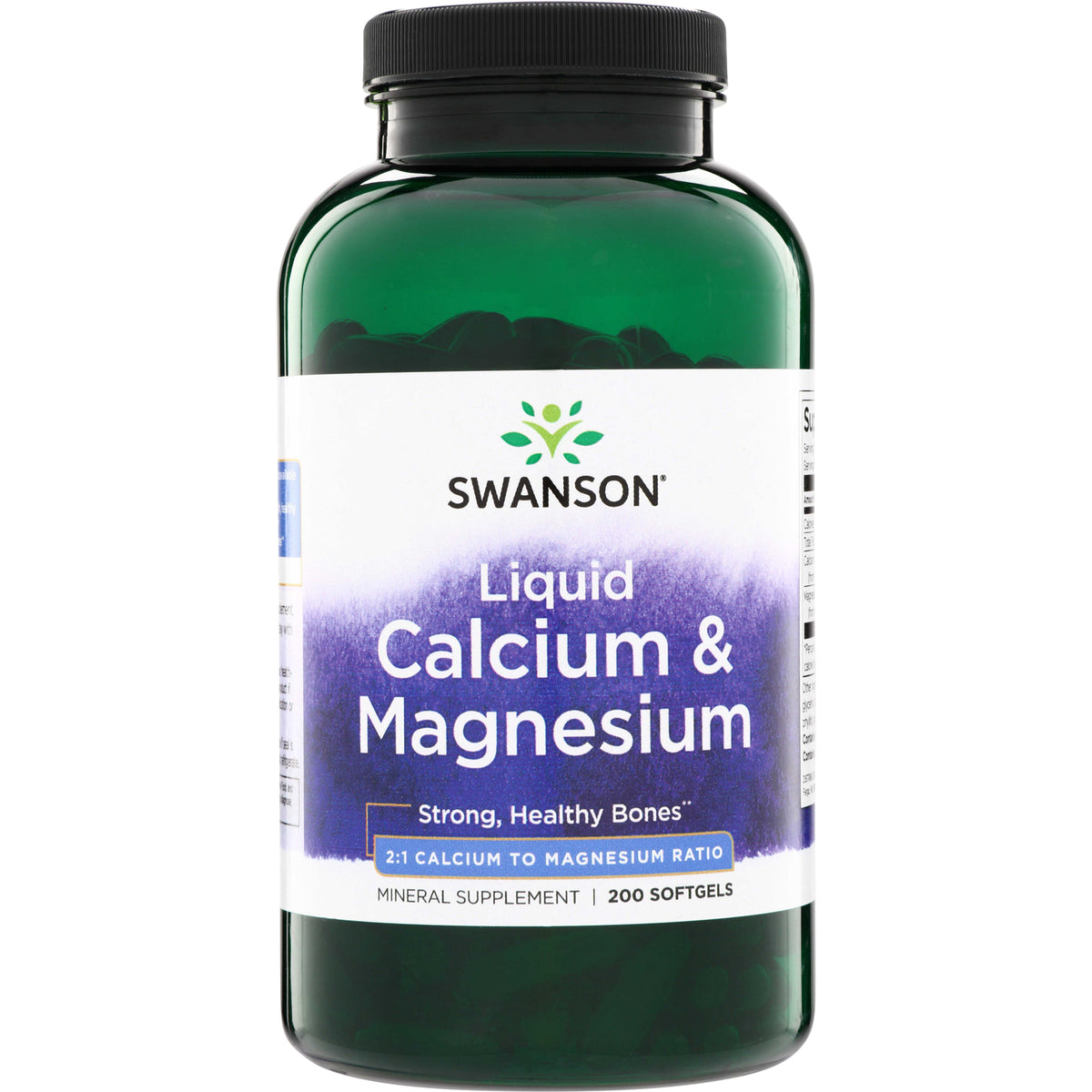 SW837 | Swanson Liquid Calcium & Magnesium, 200 softgels, Strong, Healthy Bones, 2:1 calcium to magnesium ratio