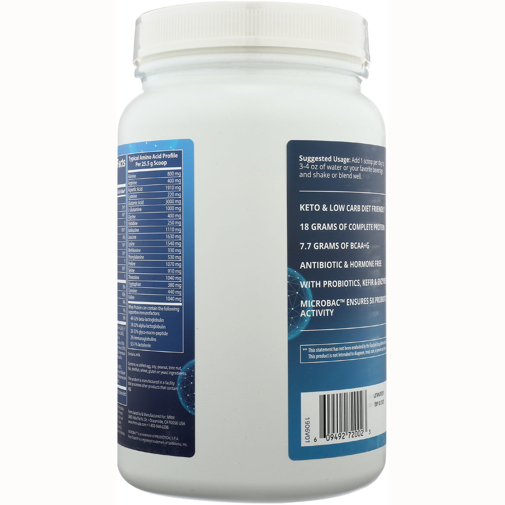 MRM004 | Back of white supplement tub showing nutrition facts, suggested usage, claims and barcode - Thumbnail