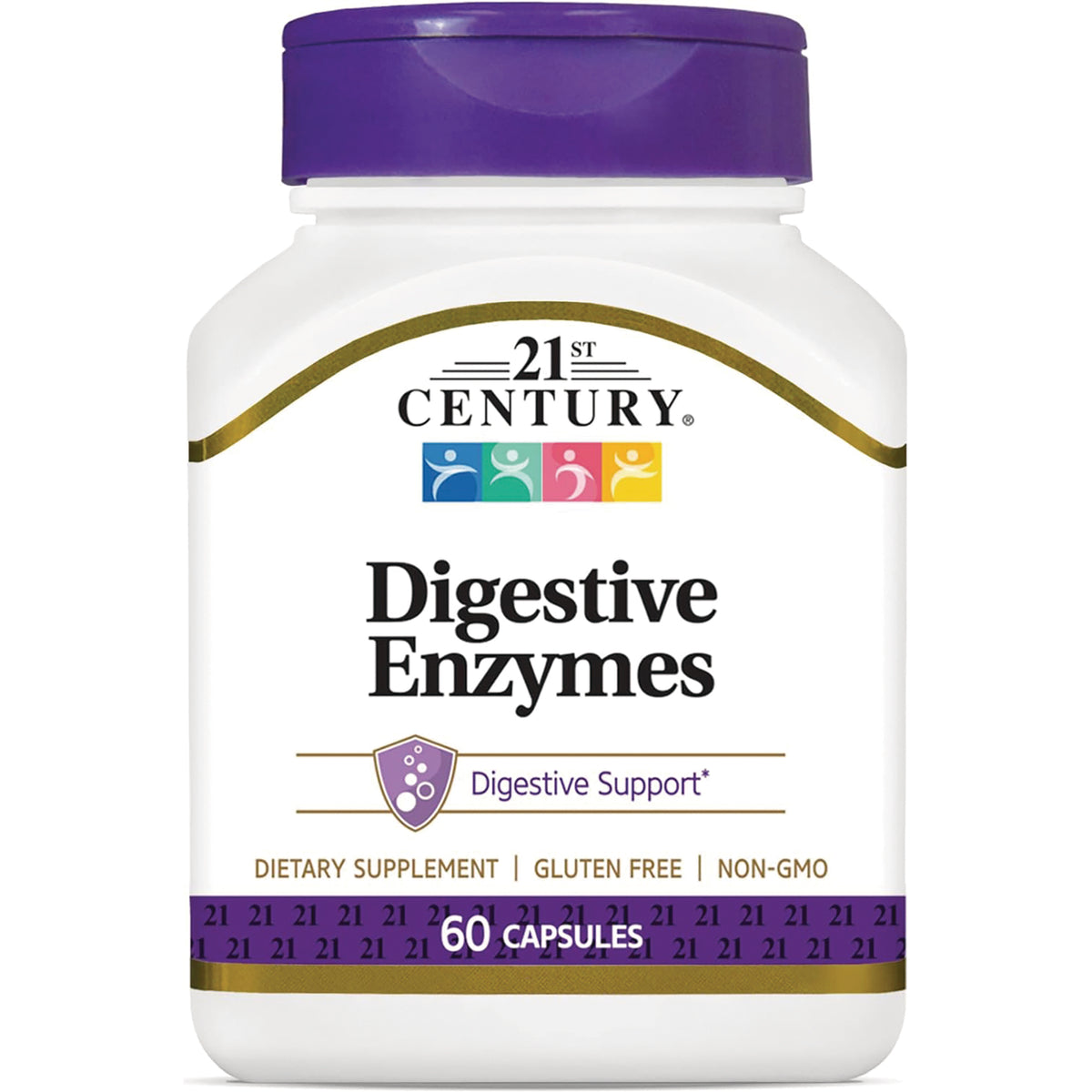 CNT048 | 21st Century Digestive Enzymes white bottle with purple cap, 60 capsules, digestive support