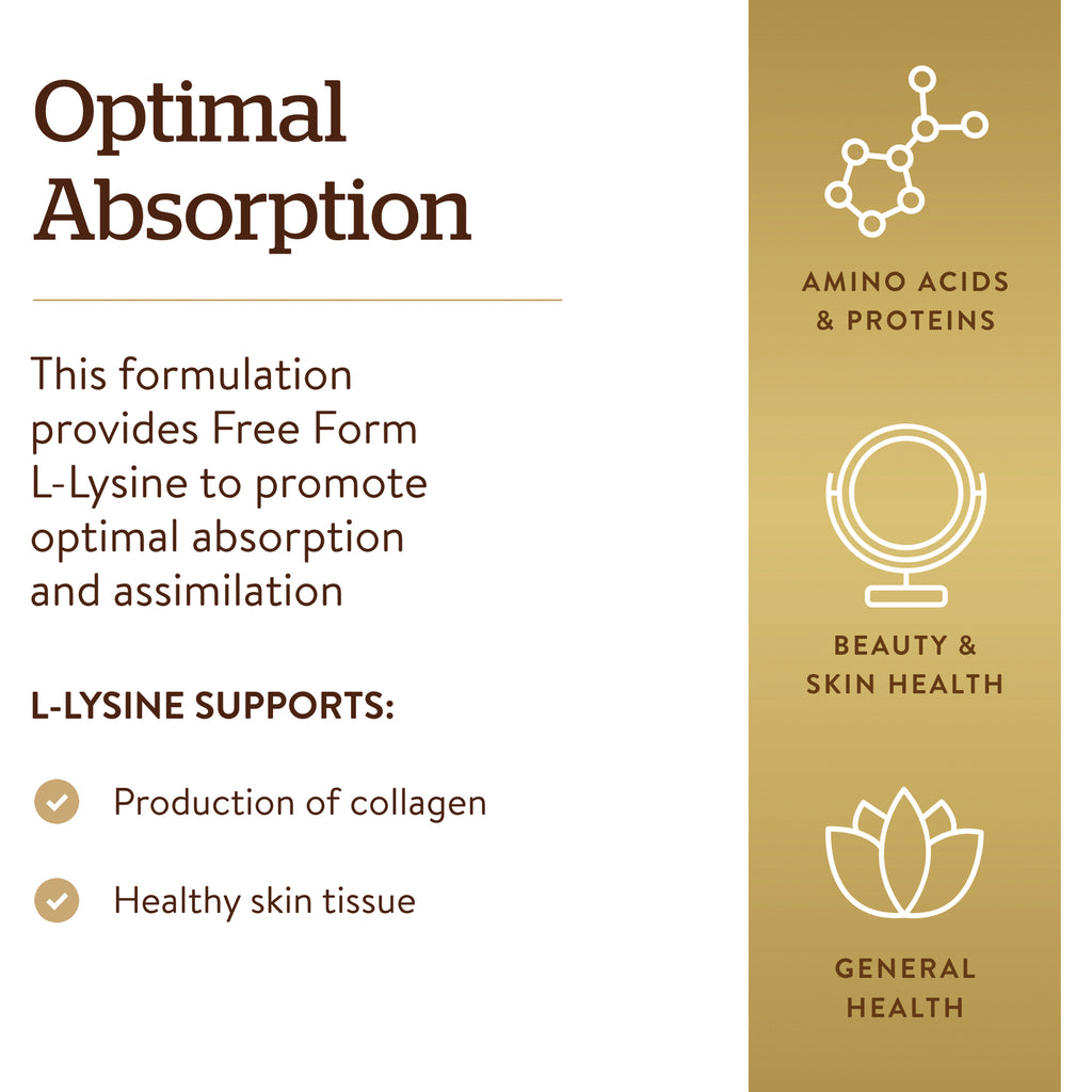 SLG232 | Product infographic reading Optimal Absorption; L-Lysine supports production of collagen and healthy skin tissue - Thumbnail