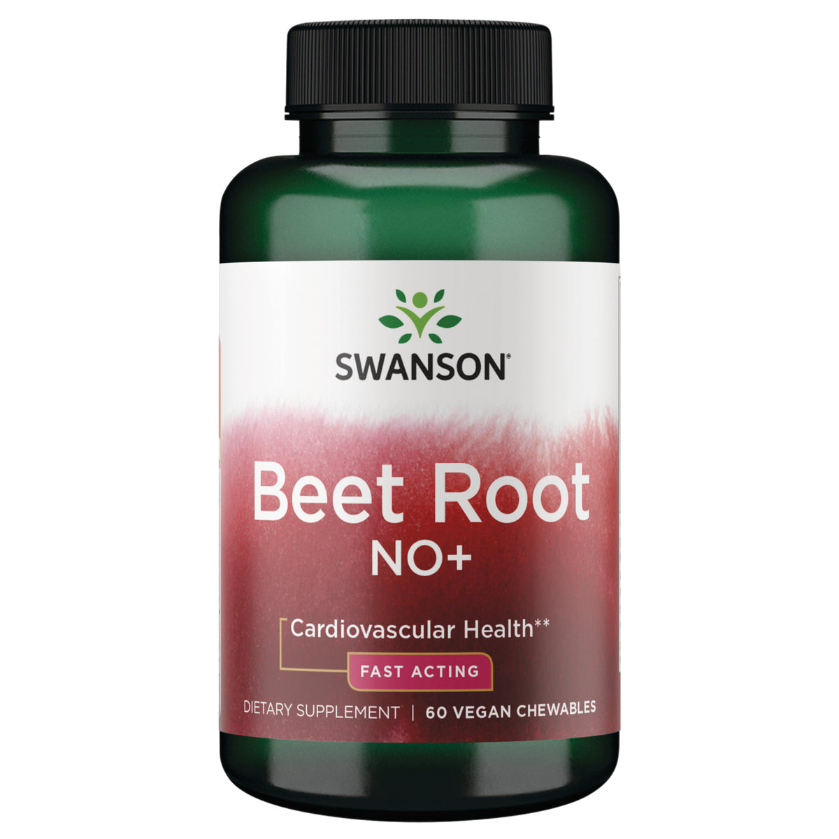 SWU1102 | Four Swanson Beet Root NO+ supplement bottles front label Cardiovascular Health 60 chewables || SWU1102 | Three Swanson Beet Root NO+ supplement bottles with front labels reading Beet Root NO+ Cardiovascular Health || SWU1102 | Two Swanson Beet Root NO+ supplement bottles showing front label Beet Root NO+ 60 chewables