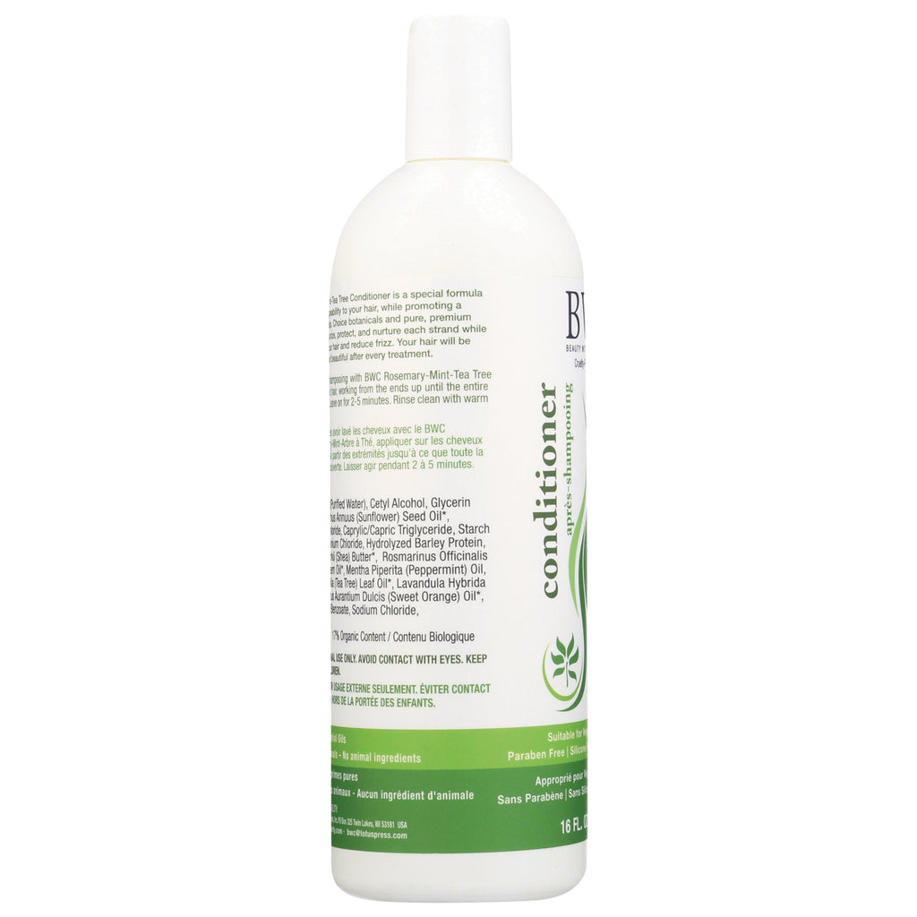 BWC095 | Back of white conditioner bottle showing ingredients, green logo and vertical 'conditioner' label - Thumbnail