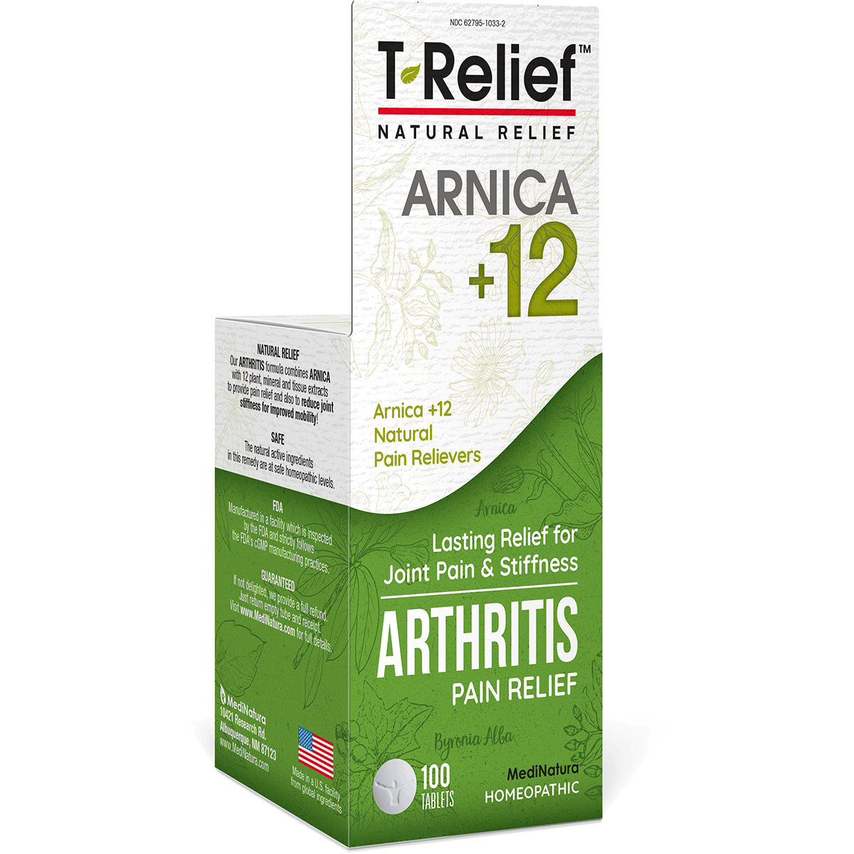 MNA021 | T-Relief Arnica +12 arthritis pain relief box showing front packaging, 100 tablets