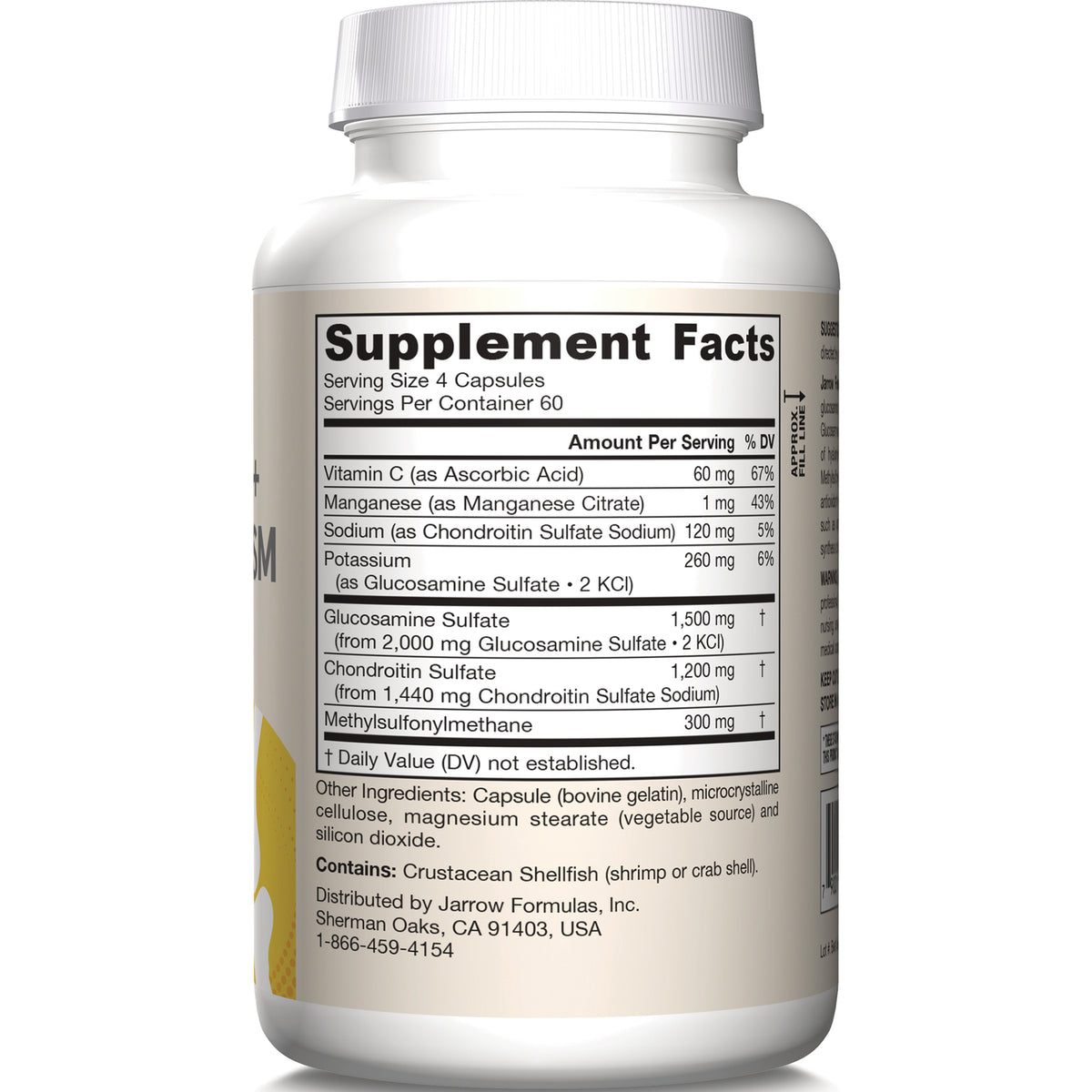 JR082 | Supplement Facts panel showing serving size, nutrient amounts and other ingredients on bottle back