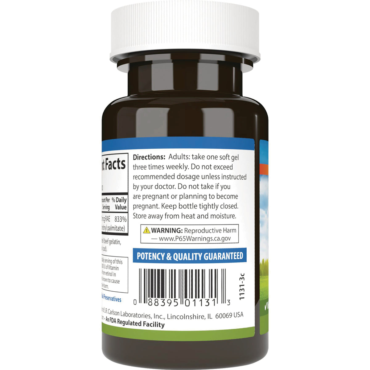 CSN154 | back label of supplement bottle with directions, warning, barcode, and POTENCY & QUALITY GUARANTEED