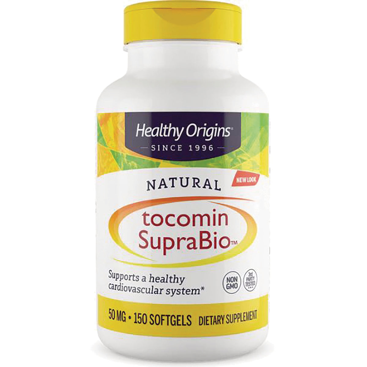 HRG036 | Healthy Origins Tocomin SupraBio white bottle front label showing brand name and 50 MG 150 softgels dietary supplement