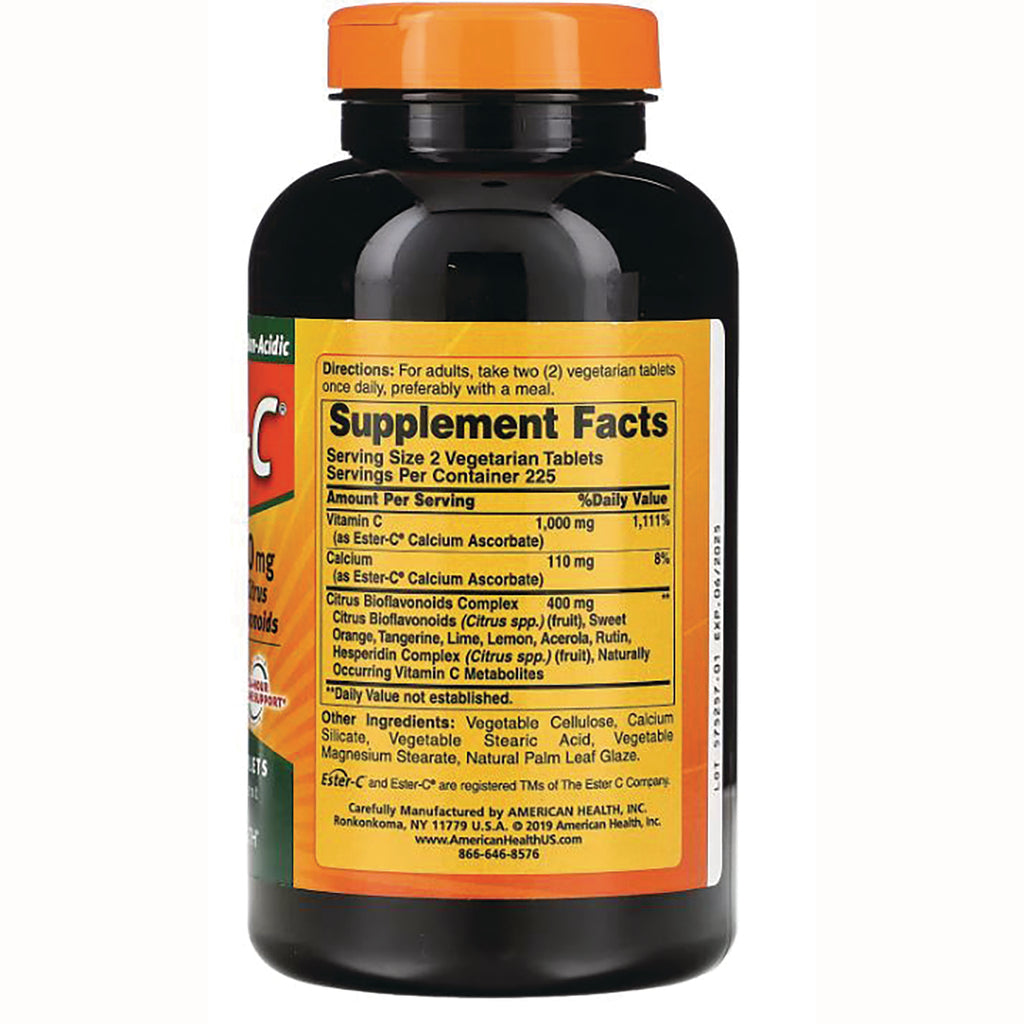 AM121 | Back label with Supplement Facts and directions for Vitamin C tablets, 1,000 mg per serving - Thumbnail