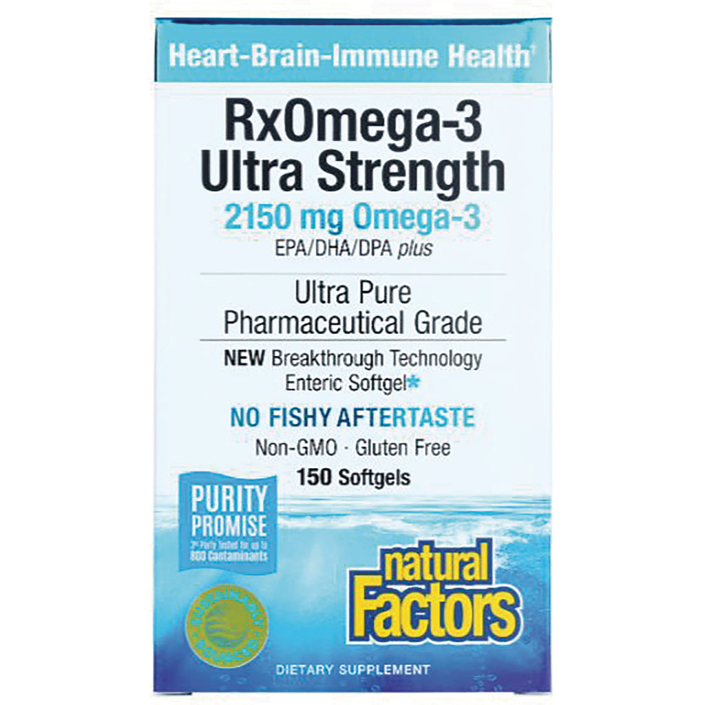 NFC117 | Natural Factors RxOmega-3 Ultra Strength 2150 mg box, 150 softgels, pharmaceutical grade, no fishy aftertaste - Thumbnail