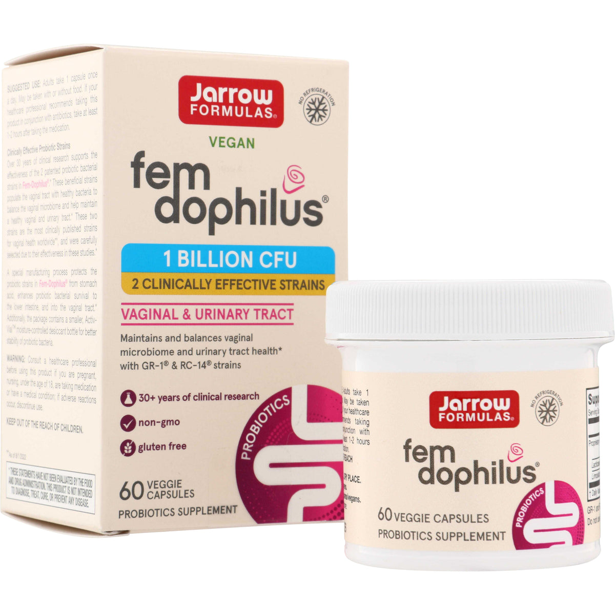 JR294 | Jarrow Formulas fem dophilus vegan probiotic supplement, 1 billion CFU, 60 veggie capsules