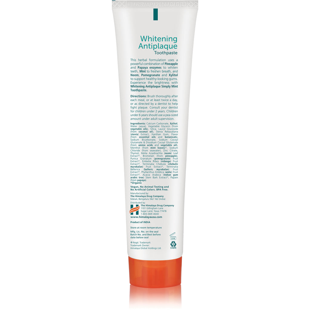 HHH056 | Whitening Antiplaque Toothpaste tube back showing ingredients, directions, and manufacturer information - Thumbnail
