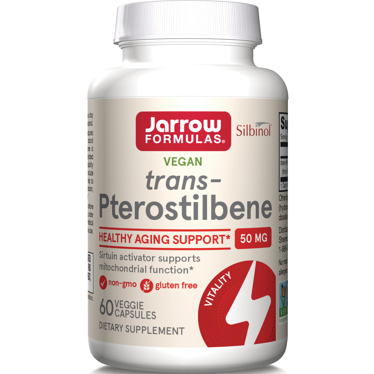 JR232 | Jarrow Formulas trans-Pterostilbene 50 mg bottle, 60 veggie capsules, vegan healthy aging support