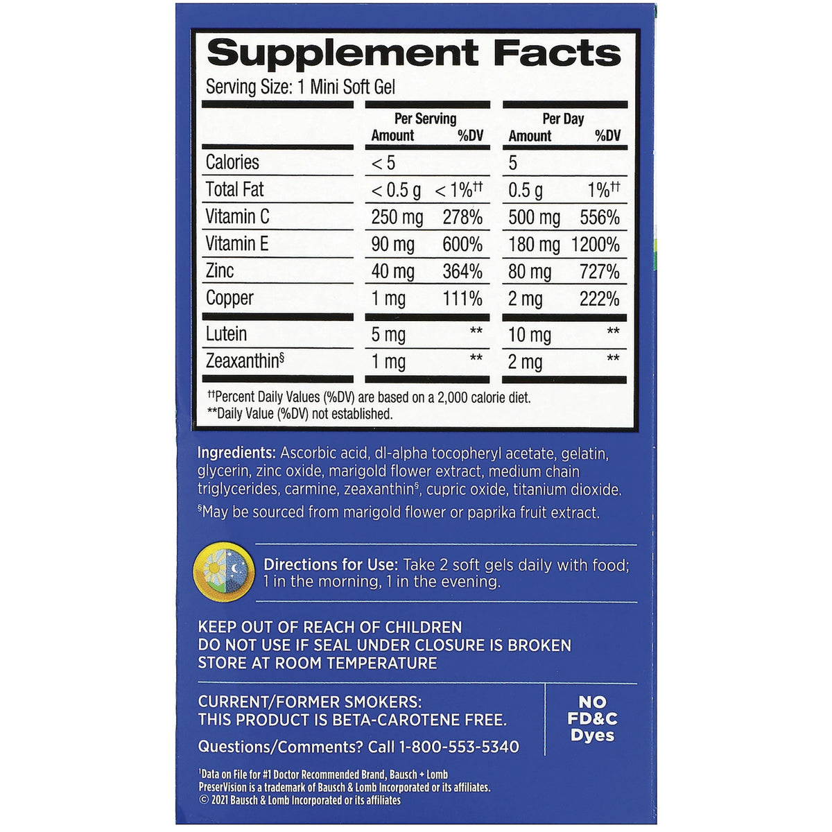 BNL025 | Back panel showing Supplement Facts table, ingredients list, directions for use and warnings