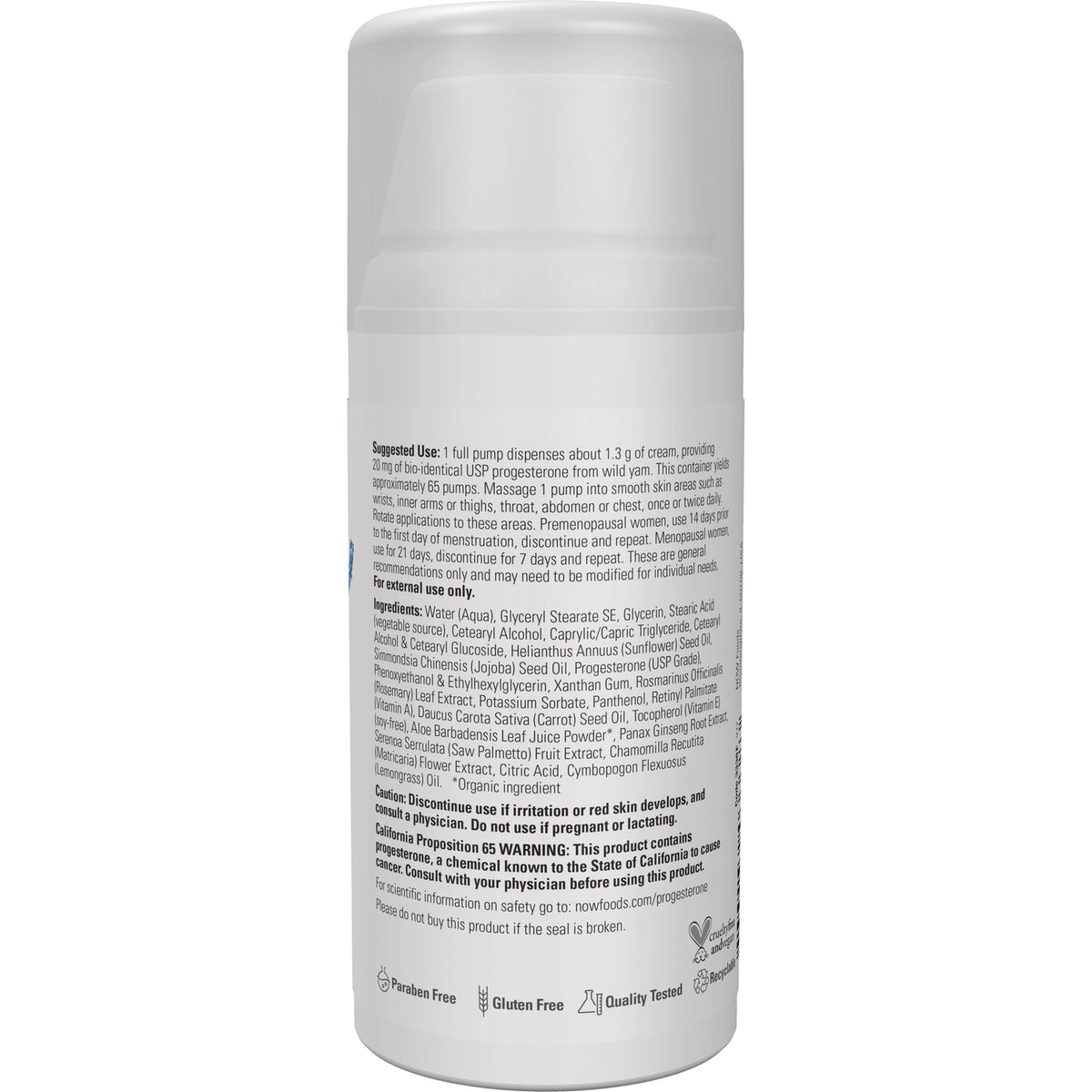 NWF257 | Back label showing ingredients, suggested use, warnings and certification icons