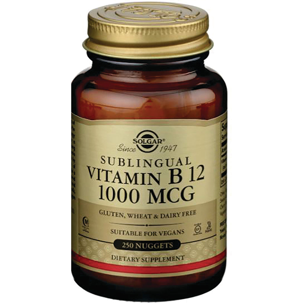SLG304 | Solgar sublingual Vitamin B12 1000 MCG amber bottle labeled 250 nuggets suitable for vegans - Thumbnail
