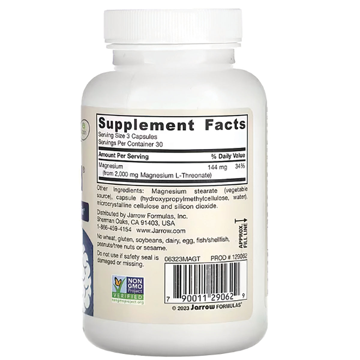 JR238 | back label showing Supplement Facts, ingredient list and barcode on white supplement bottle