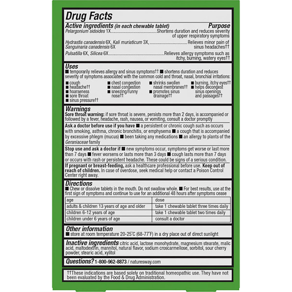 NW1053 | Back panel showing Drug Facts with active and inactive ingredients, warnings, directions, and storage info
