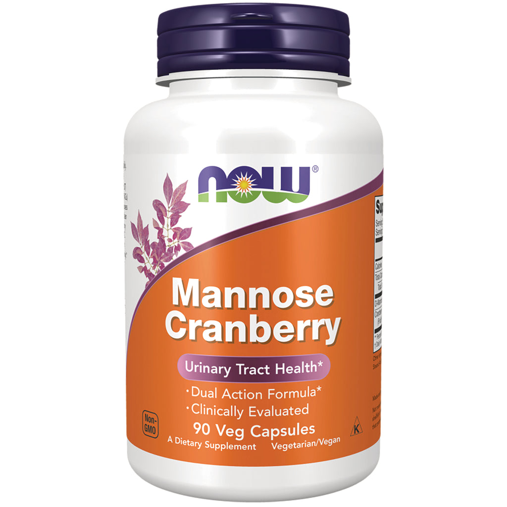 NWF1389 | NOW Mannose Cranberry supplement bottle, 90 Veg Capsules, urinary tract health - Thumbnail
