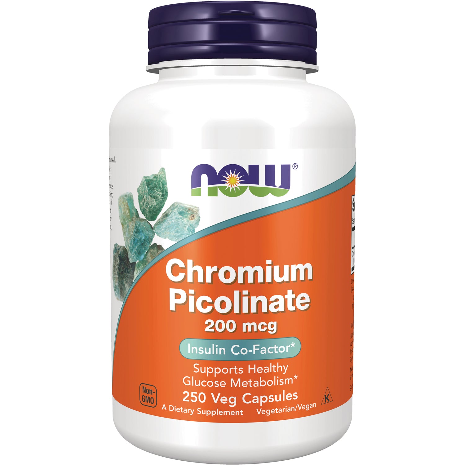 NWF297 | NOW Chromium Picolinate 200 mcg white bottle with orange label, 250 veg capsules