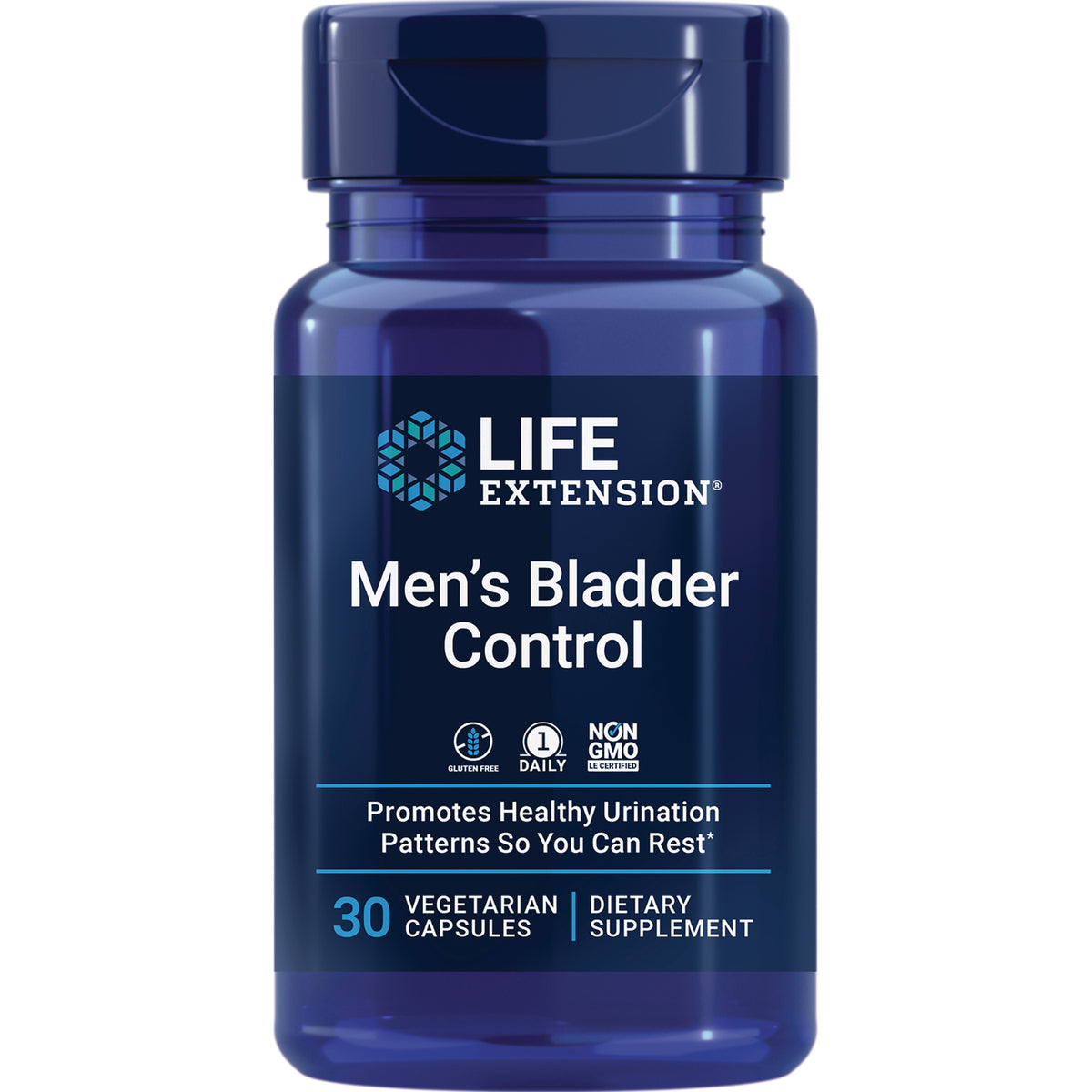 LE477 | Life Extension Men's Bladder Control bottle labeled 30 vegetarian capsules dietary supplement