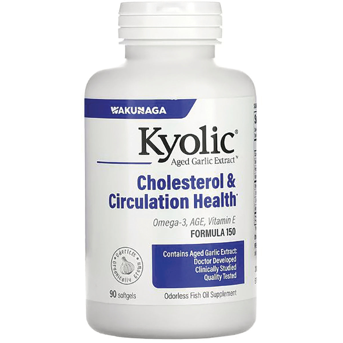 KY039 | Kyolic Aged Garlic Extract Cholesterol & Circulation Health white bottle, 90 softgels