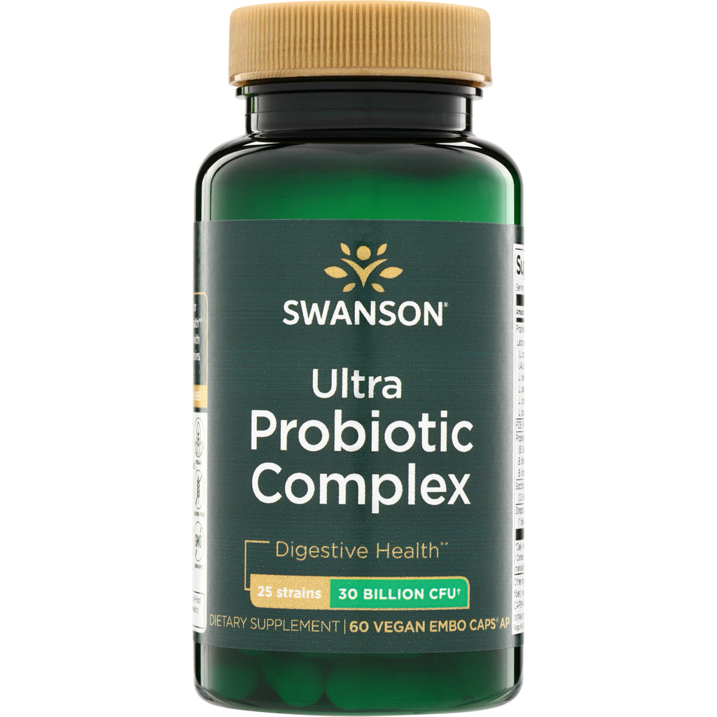 SWA044 | Swanson Ultra Probiotic Complex bottle front, 30 Billion CFU, 25 strains, 60 vegan capsules - Thumbnail