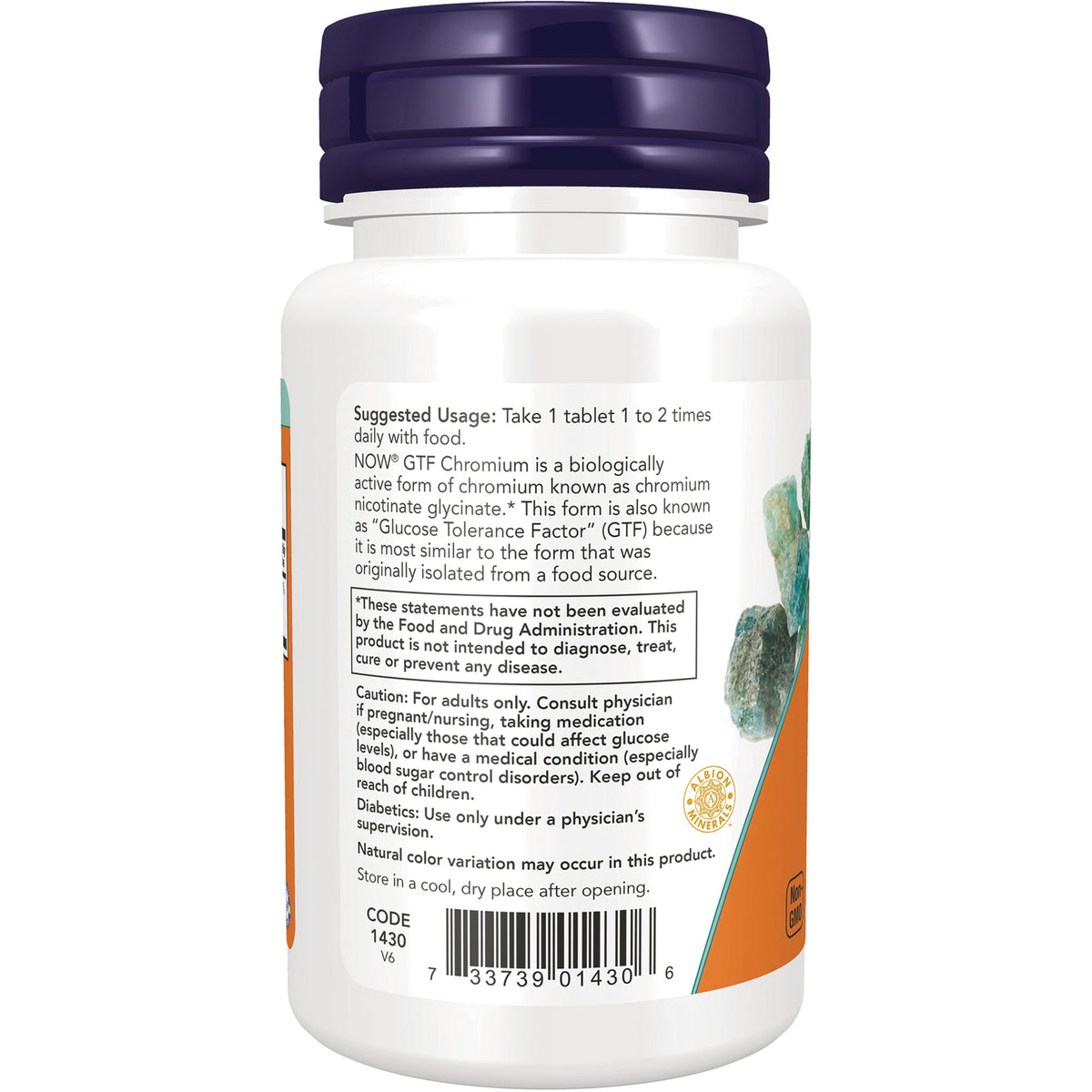 NWF824 | Back label showing suggested usage, warnings, and barcode on white supplement bottle