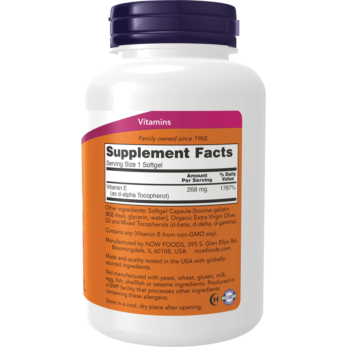 NWF881 | Back of white supplement bottle showing Supplement Facts label, ingredients and usage text