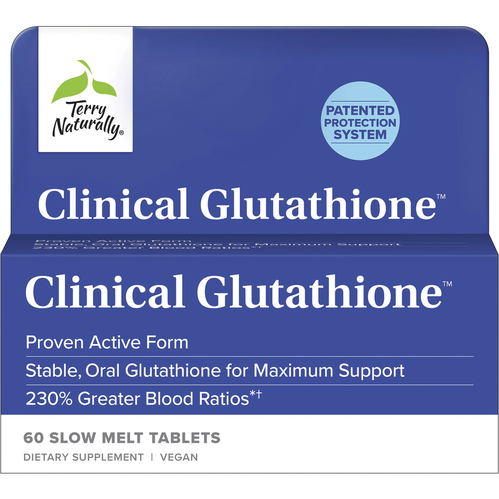 EUR033 | Terry Naturally Clinical Glutathione front packaging, 60 slow melt tablets, vegan - Thumbnail