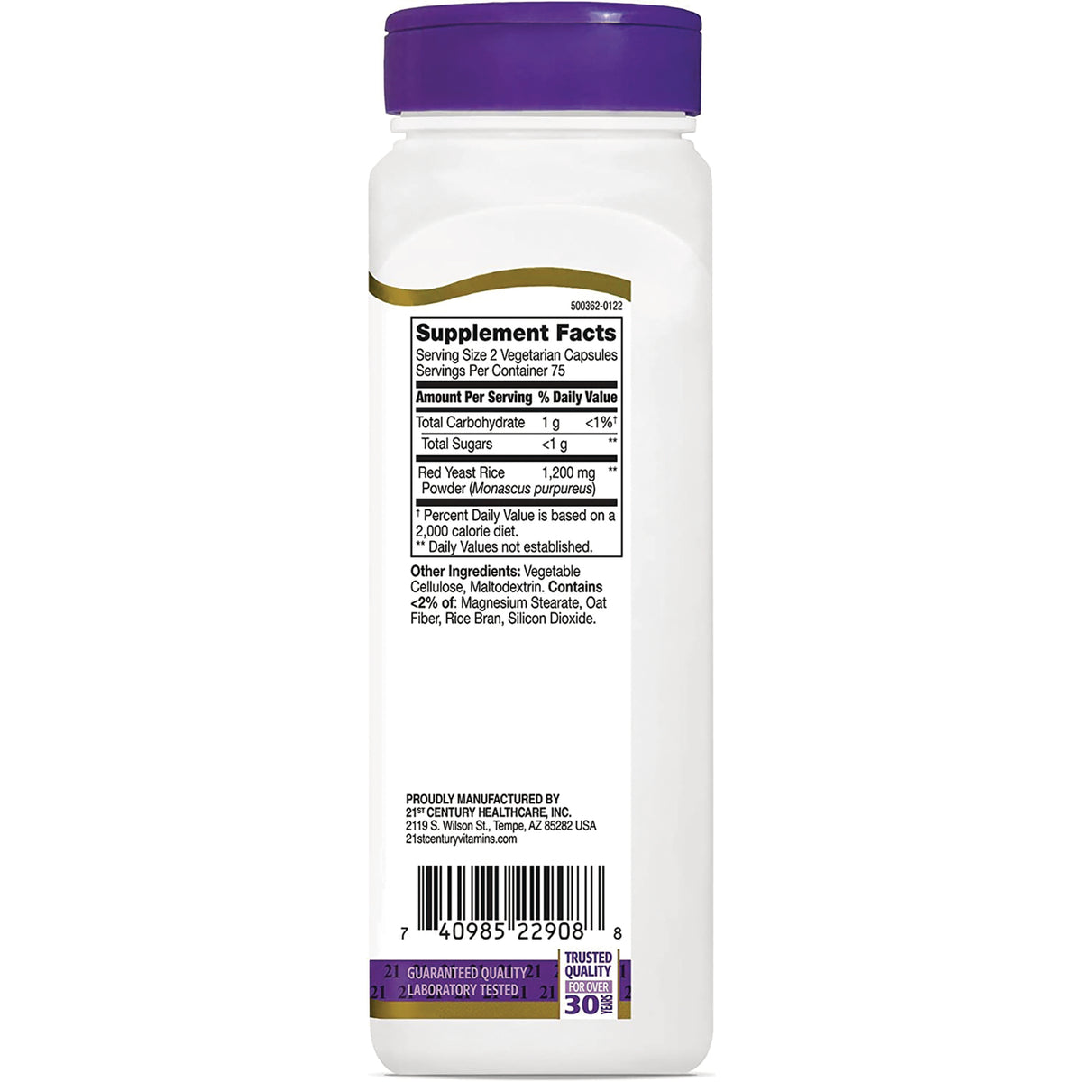CNT139 | back label showing Supplement Facts panel, ingredient list and barcode on white bottle