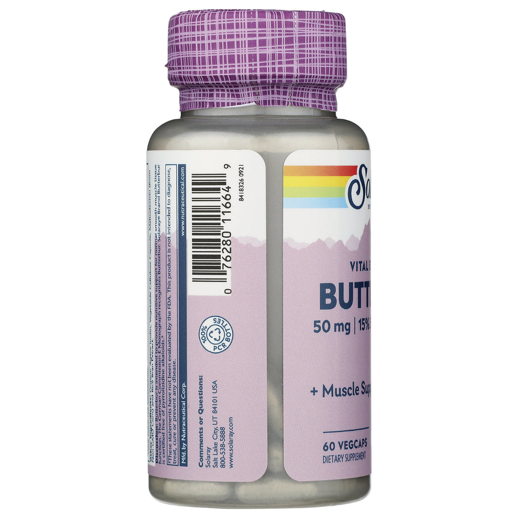 SLR444 | Solara Labs Vitaline Butyrate 50 mg, 60 vegcaps bottle side label with barcode - Thumbnail