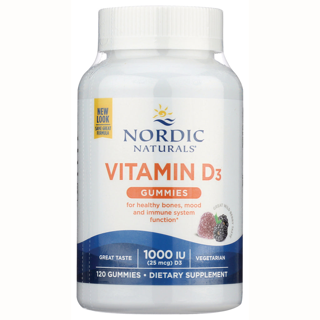 Nordic Naturals Vitamin D3 gummies bottle front label showing 1000 IU and 120 gummies - Thumbnail