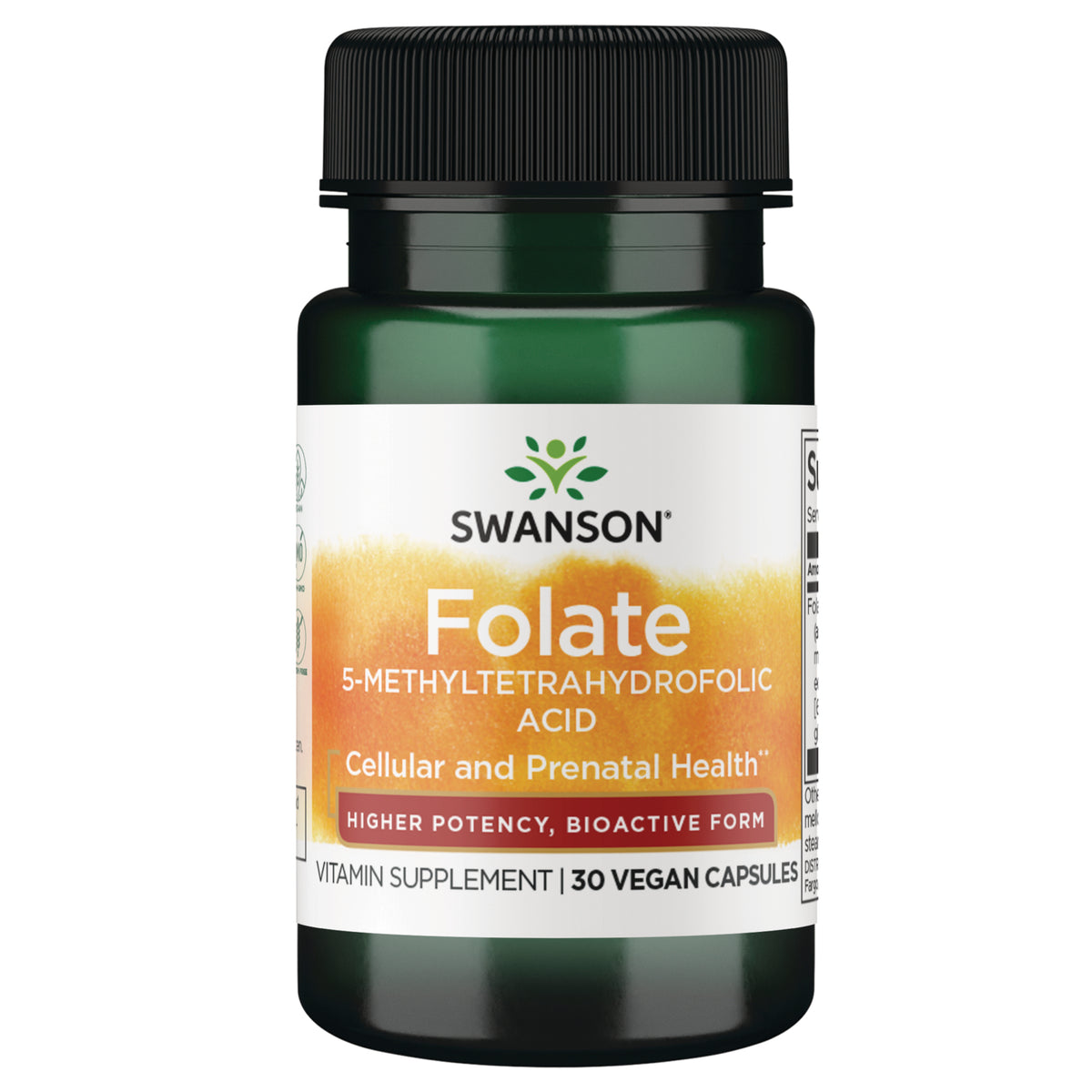 SWU1101 | Swanson Folate bottles labeled 5-methyltetrahydrofolic acid vitamin supplement 30 veggie caps