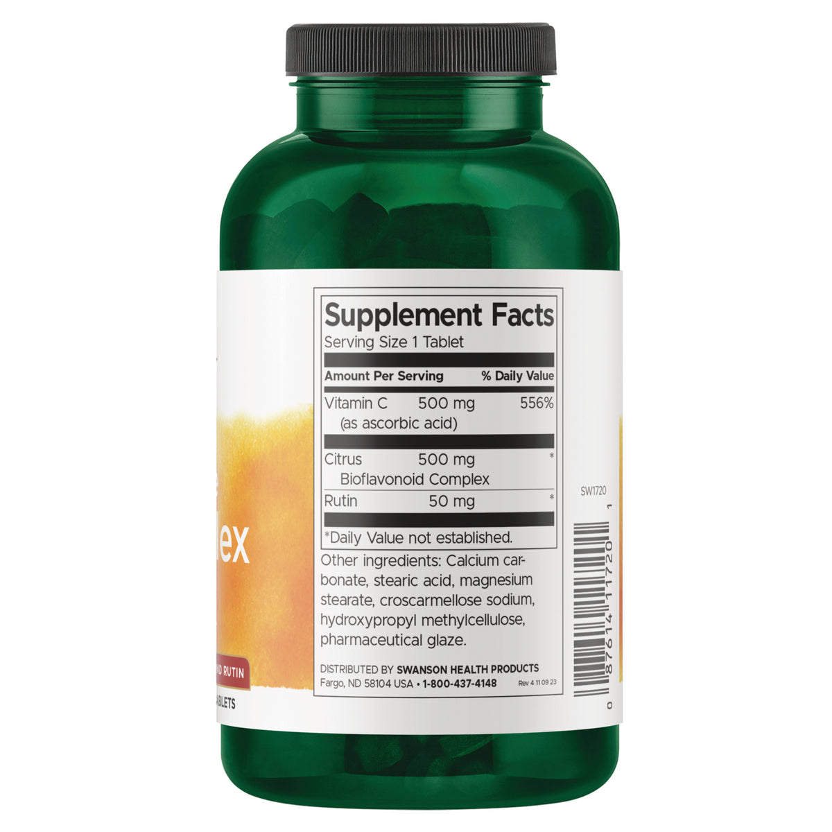 SW1720 | Back label with supplement facts and serving information