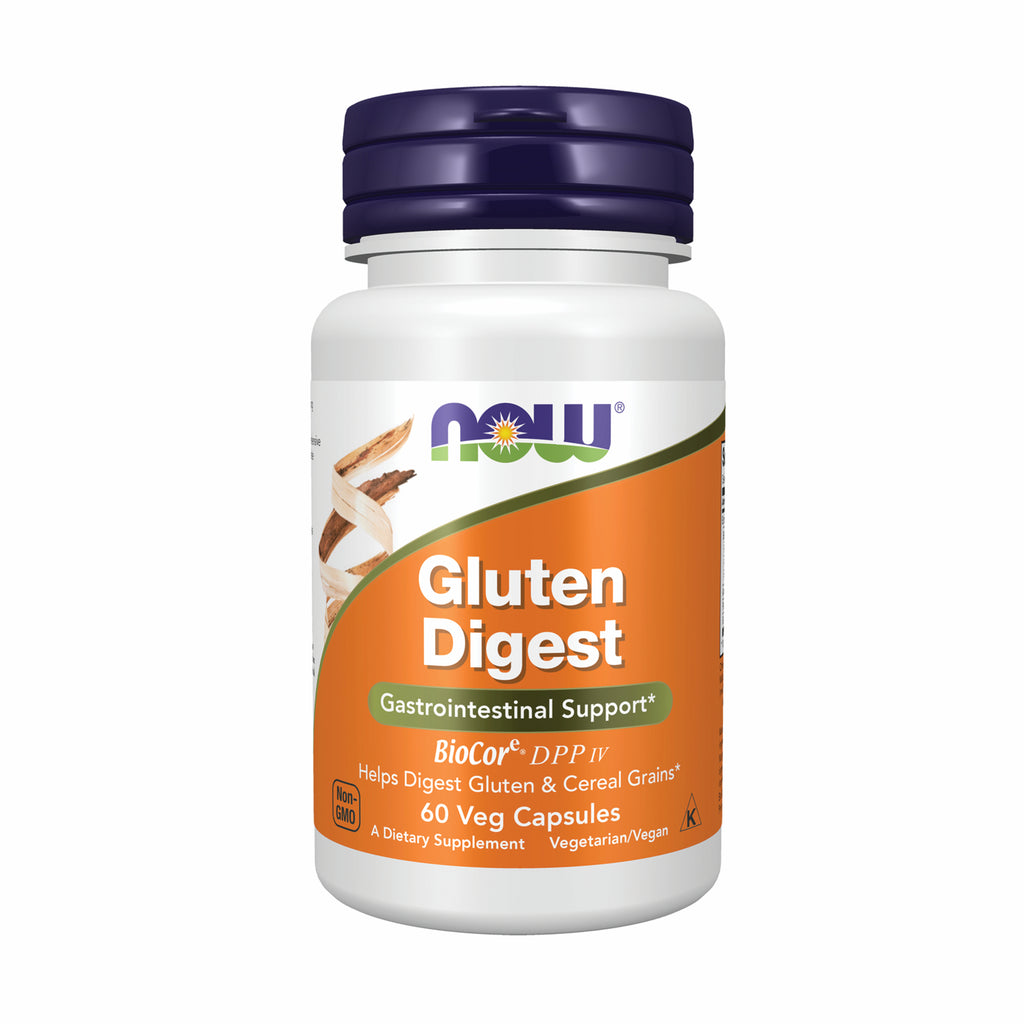 NWF751 | NOW Gluten Digest supplement bottle with orange label, 60 veg capsules - Thumbnail