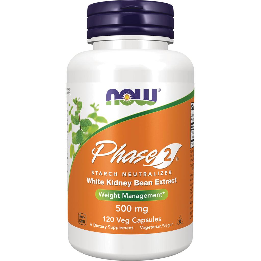 NWF1156 | NOW Phase2 starch neutralizer white kidney bean extract bottle, 500 mg, 120 veg capsules - Thumbnail