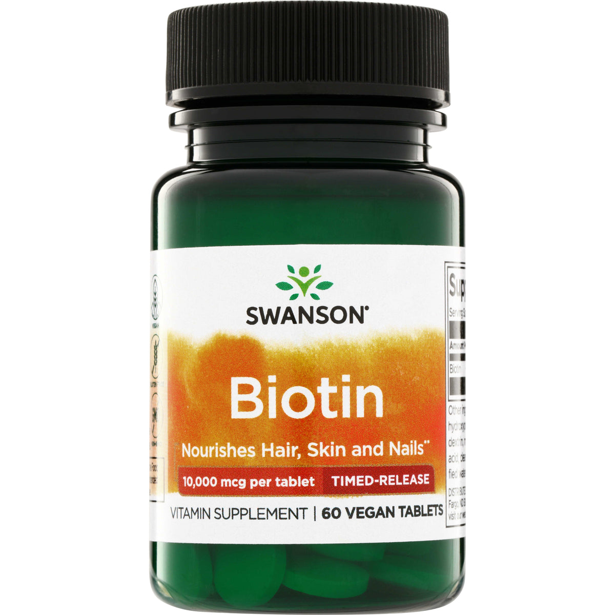 SWU719 | Swanson Biotin 10,000 mcg timed-release, 60 vegan tablets; Nourishes Hair, Skin and Nails