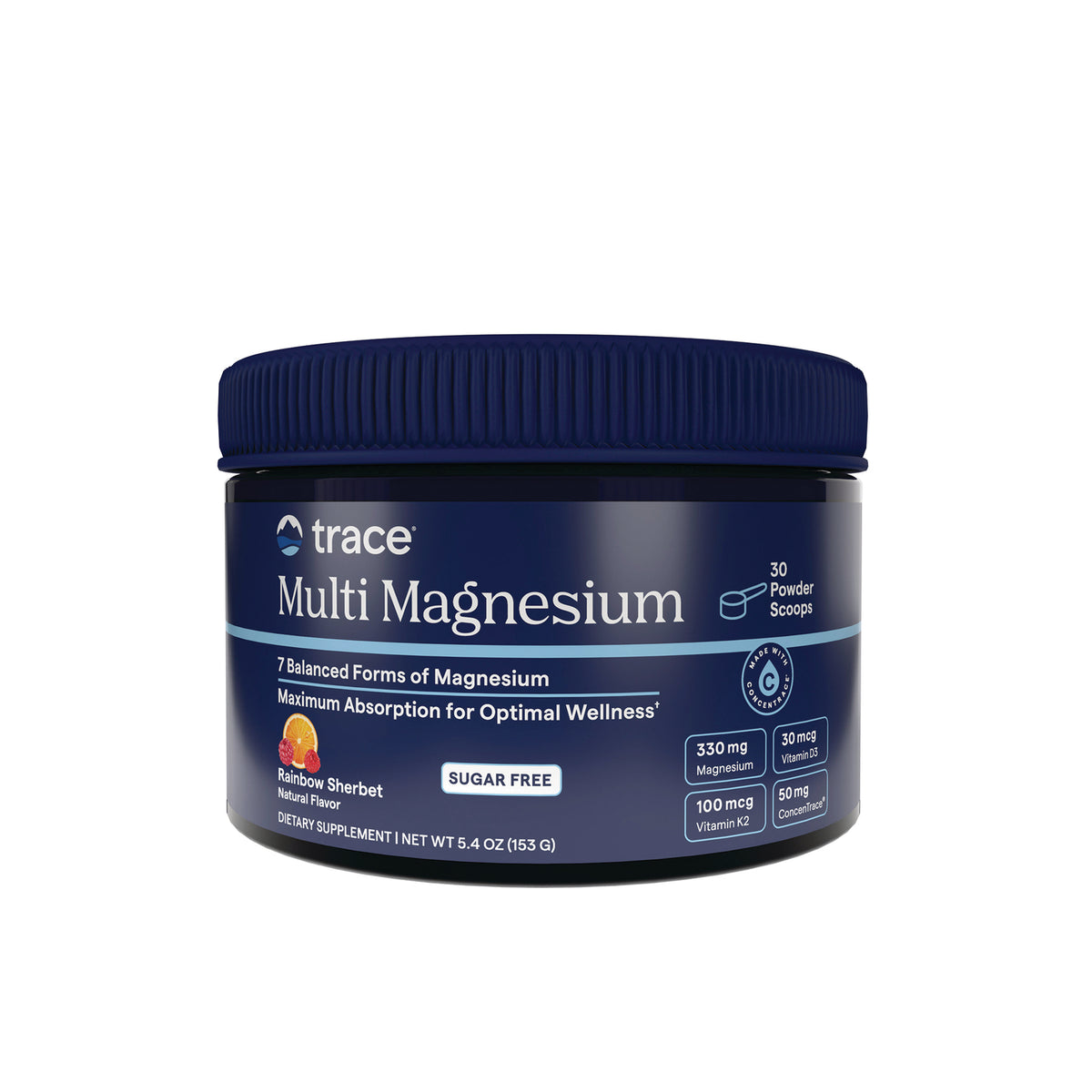 TM173 | Trace Multi Magnesium powder supplement jar, Rainbow Sherbet flavor, 30 scoops